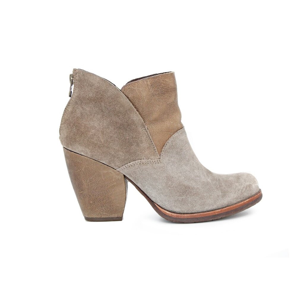 Kork-Ease 'Castaneda' Grey/Tan Suede/Leather Bootie Ankle Boots: Size 7.5